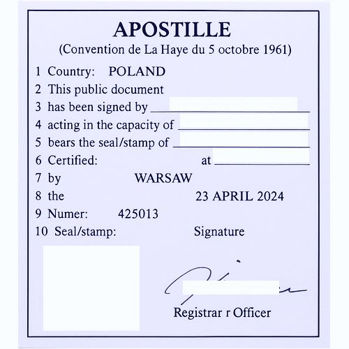 Apostille - wzór